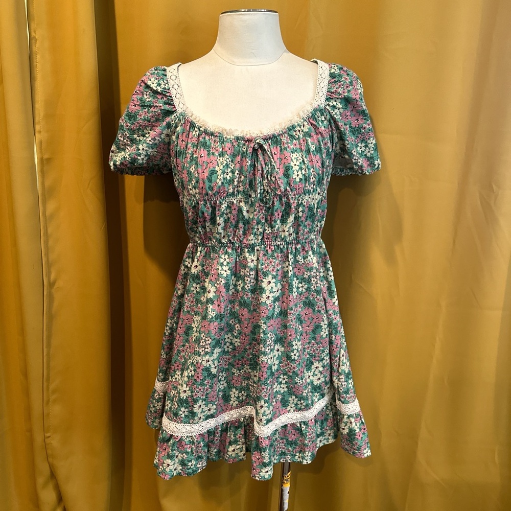 Urban Outfitters Pink and Green Ruffled Sundress